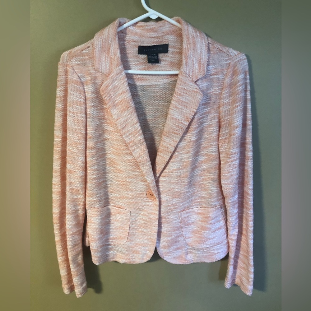 Suzy Sheir 1 Front Button Closure Tweed Knit Effect Sweater Blazer Medium